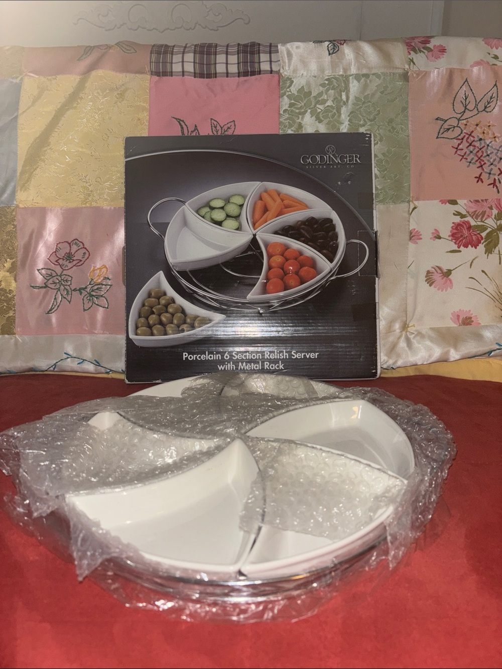 Godinger Porcelain 6 Section Relish with Metal Rack!